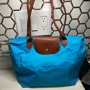 Longchamp Vibrant Blue Tote with Brown Accents